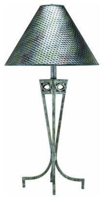 Table Lamp, Ant. Pewter Off-White Fabric Shade, 100W A Type