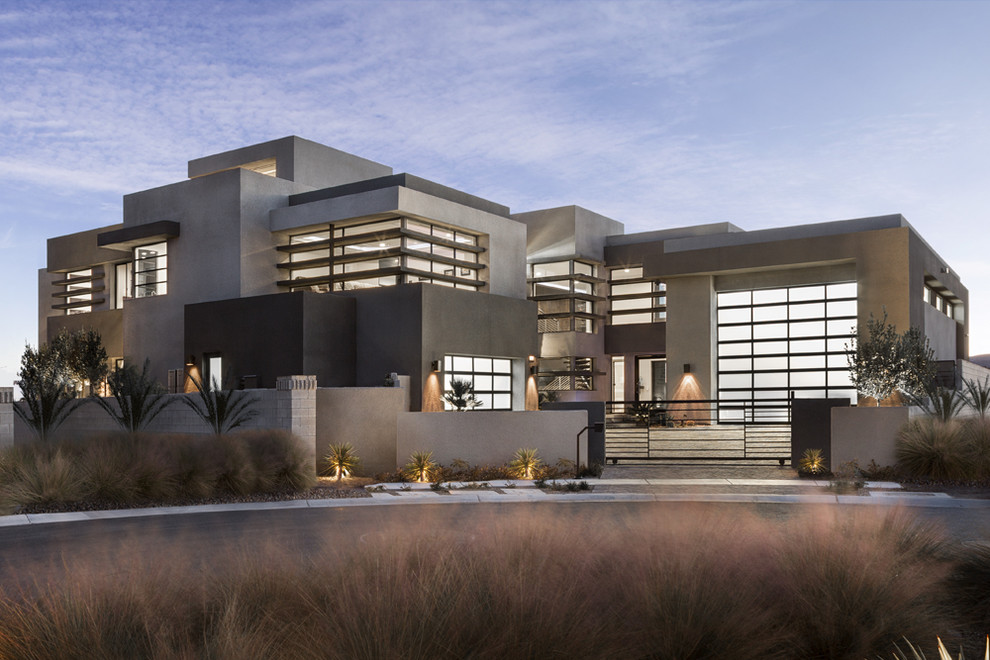 Photo of an expansive contemporary two-storey house exterior in Las Vegas.