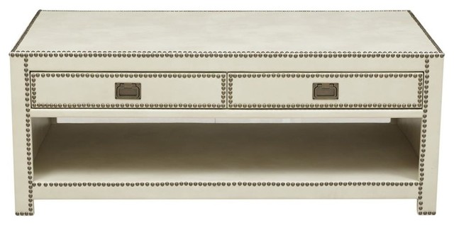 Home Fare Ivory Faux Leather Wrapped, Faux Leather Trunk Coffee Table