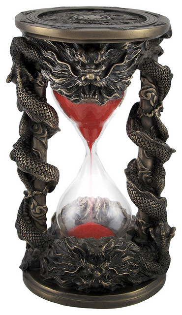 Zeckos Bronzed Chinese Dragon Hour Glass Sand Timer - Home Decor 