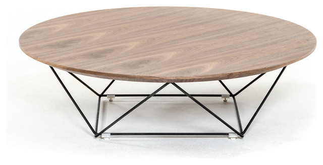 Homeroots Furniture Round Top Coffee, Round Wooden Coffee Table With Metal Base