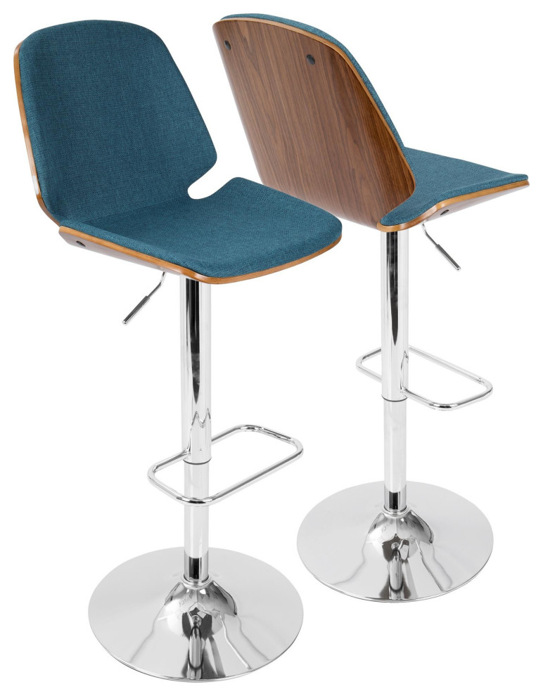 Serena MidCentury Modern Barstool, Walnut/Blue Contemporary Bar
