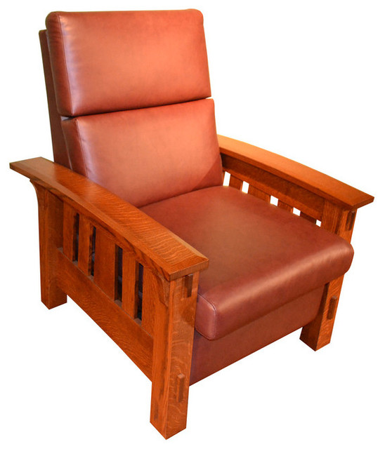 Crafters And Weavers Amish Mccoy Leather Oak Reclining Chair