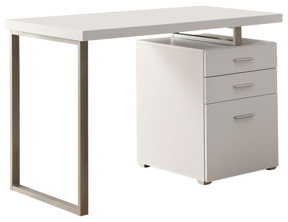 Left Or Right Facing Modern Office Desk In White Finish With File