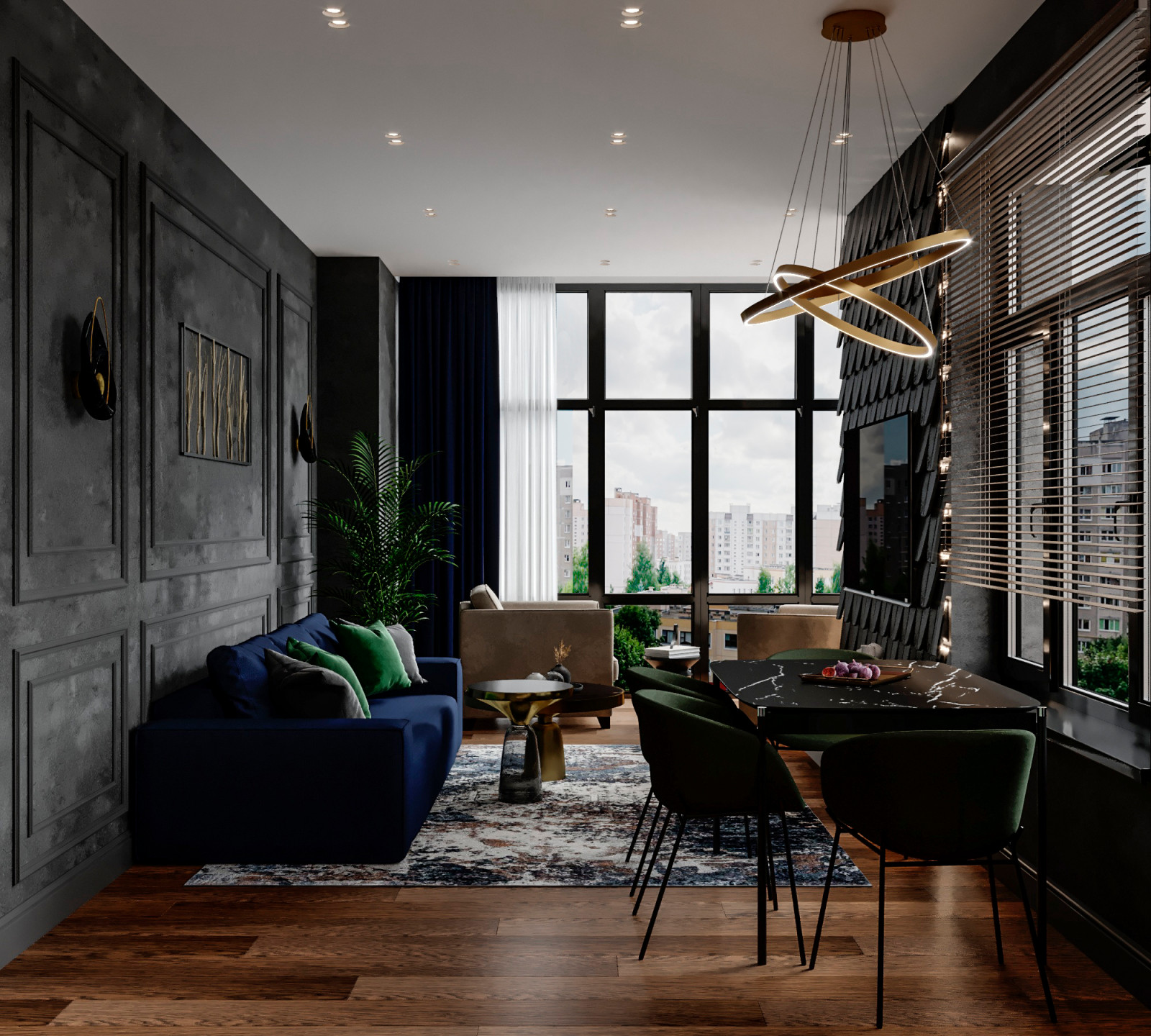 Гостиная в современном стиле с элементами драмы