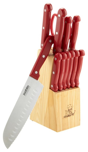 Masterchef Stainless Steel 13 Piece Red Handle Knife Set With