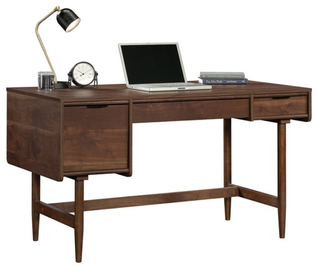Pemberly Row Contemporary Engineered Wood Desk in Grand Walnut Finish ...