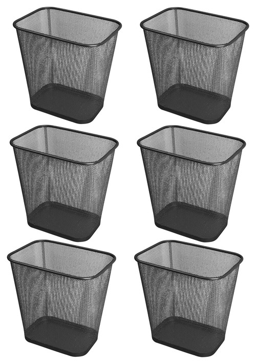 YBM Home Steel Black Mesh Rectangular Open Top Waste Basket 3 Gallon, 6-Pack
