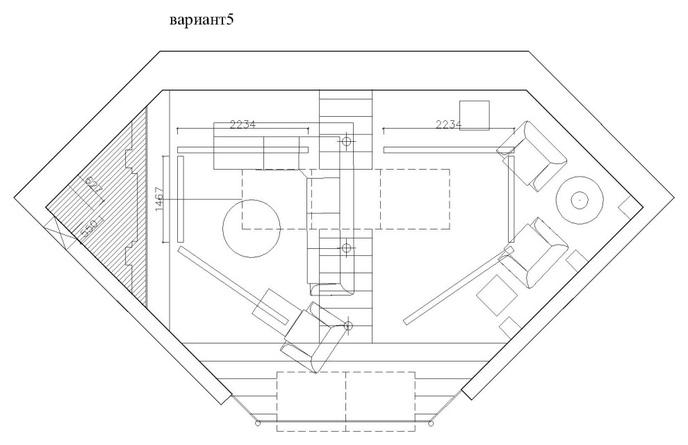 Коттедж 300м2. План гостинной.