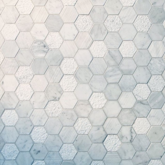 Bianco Carrara Honed Bush Hammered And Linear Textured Hexagon