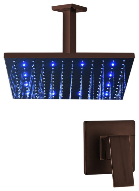 Fontana Bronze Square LED Rain Shower Head With Mixing Valve Controller