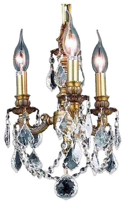 Elegant Lighting Lillie 3-Light Pendant, Clear, French Gold/Royal Cut