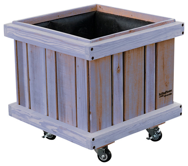 Rolling Tree 27" Cube Planter, Gray Stain Finish Farmhouse Indoor