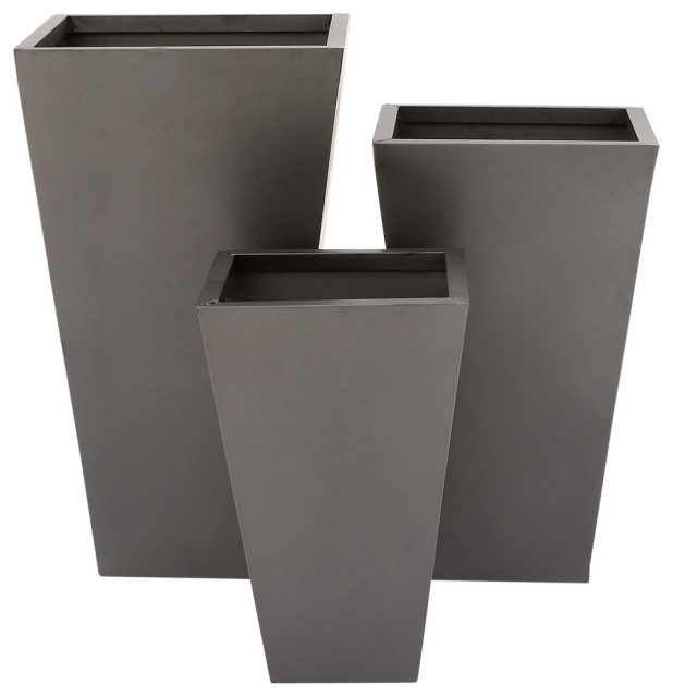 Set of 3 Black Metal Contemporary Planter, 17", 21", 25" Industrial