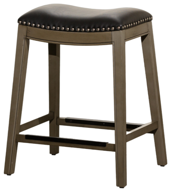 DTY Indoor Living Durango Bonded Leather Saddle Stool, Weathered Gray Finish Transitional