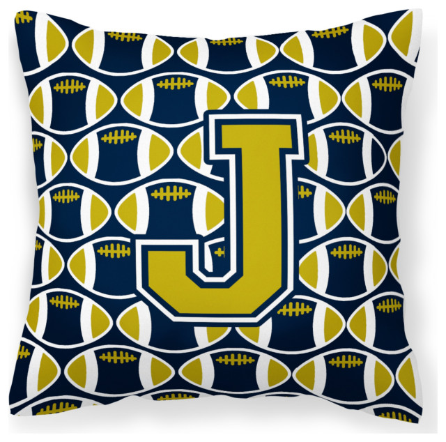 Letter J Football Blue and Gold Pillow, 14