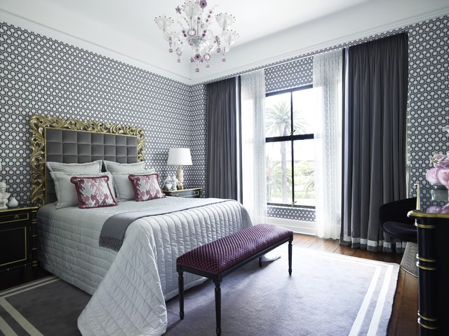 gray and purple bedroom contemporaneo-camera-da-letto