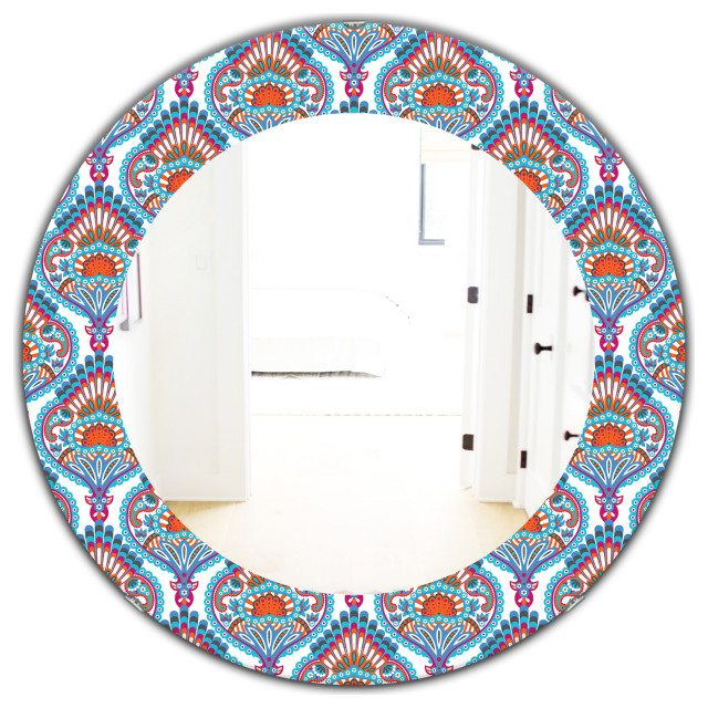 Designart Damask Pattern Bohemian Eclectic Frameless Oval Or Round Wall