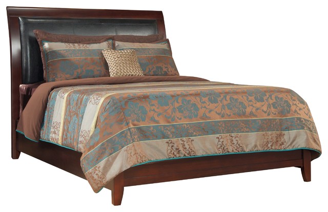 City II Full Size Leatherette Low Profile Sleigh Bed, Coco