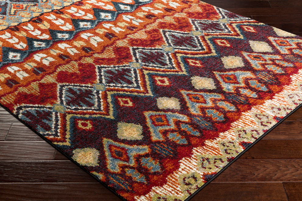 Serapi Bohemian Global Bright Orange Dark Blue Area Rug Southwestern Area Rugs By Surya