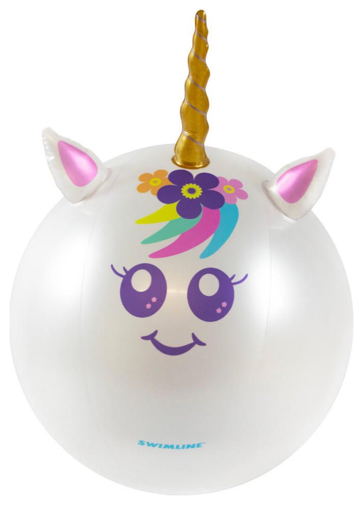 29" Inflatable Rainbow Unicorn Beach Ball with Horn