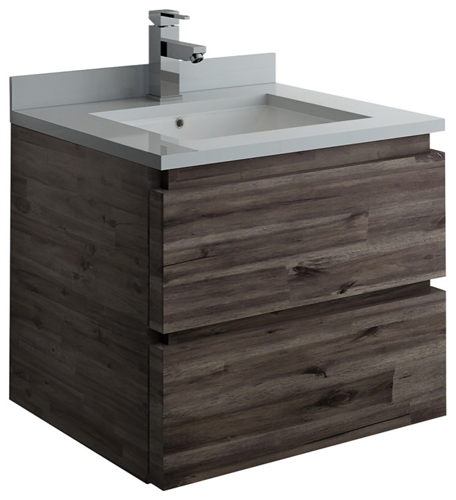 Formosa Wall Hung Modern Bathroom Cabinet With Top & Sink, 24 ...