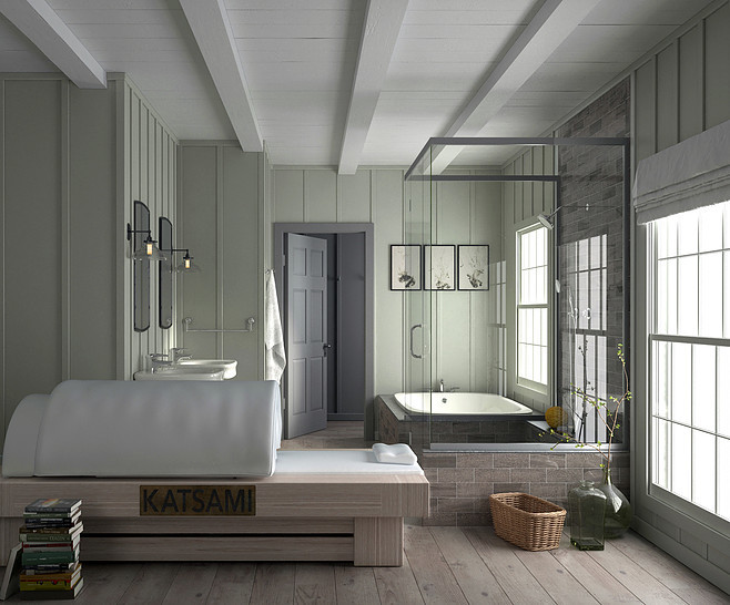 Ванная комната в загородном доме с Детокс-сауной Katsami