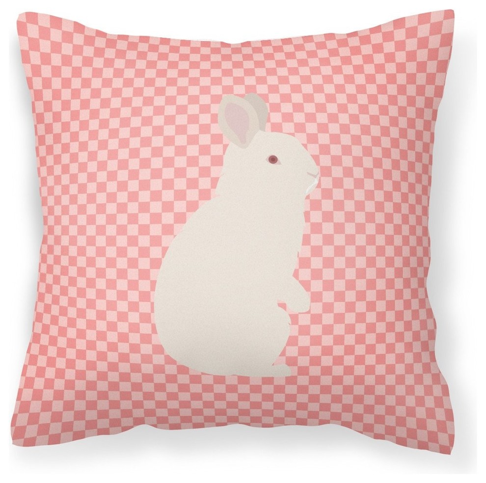 New Zealand White Rabbit Pink Check Fabric Decorative Pillow