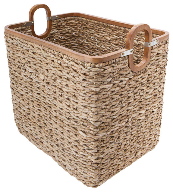 Rectangular Handwoven Storage Basket, Twisted Sea Grass With Wood Frame