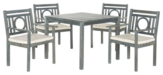 Safavieh Marseille Outdoor Living Set, 5-Piece, Ash Grey and Ecru, Circle