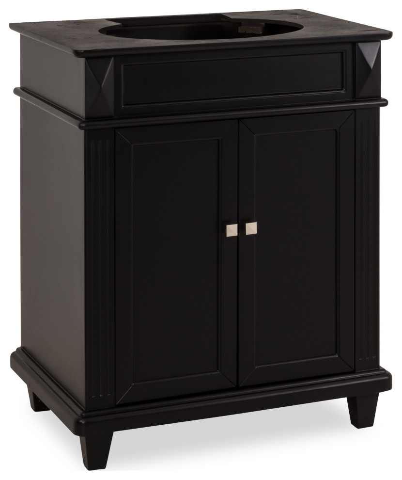 22-7/8" Black Vanity Base, Satin Nickel Hardware, Clean Lines, Tapered ...