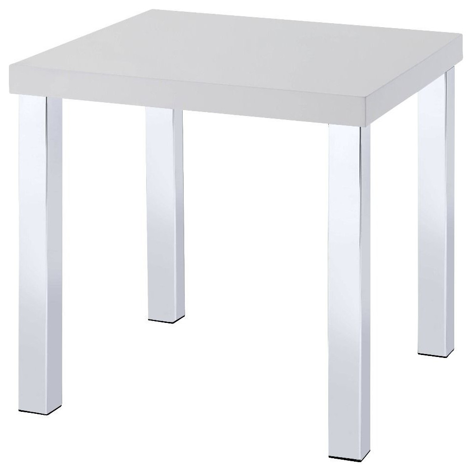 22" Chrome And White High Gloss Square End Table Contemporary Side