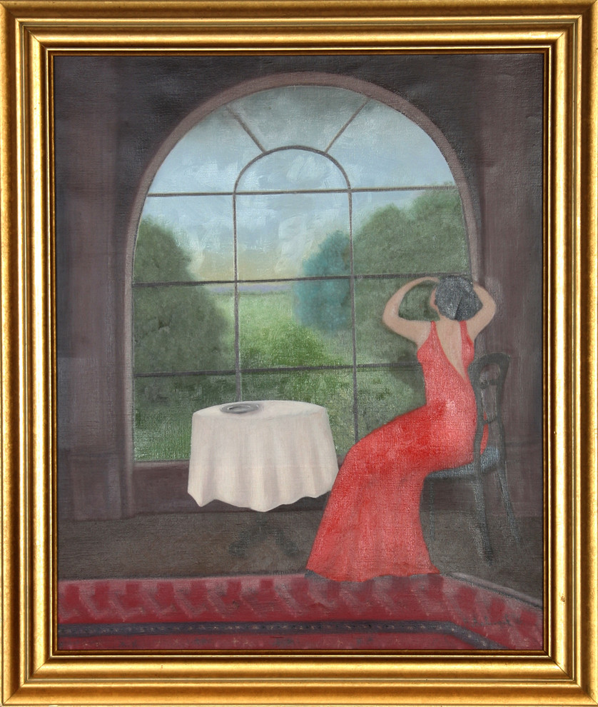 Branko Bahunek, Woman Looking Out Window, Oil Painting