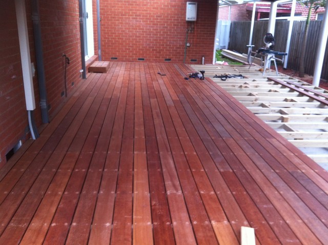 Transformation from concrete to merbau decking in Berwick contemporary-deck