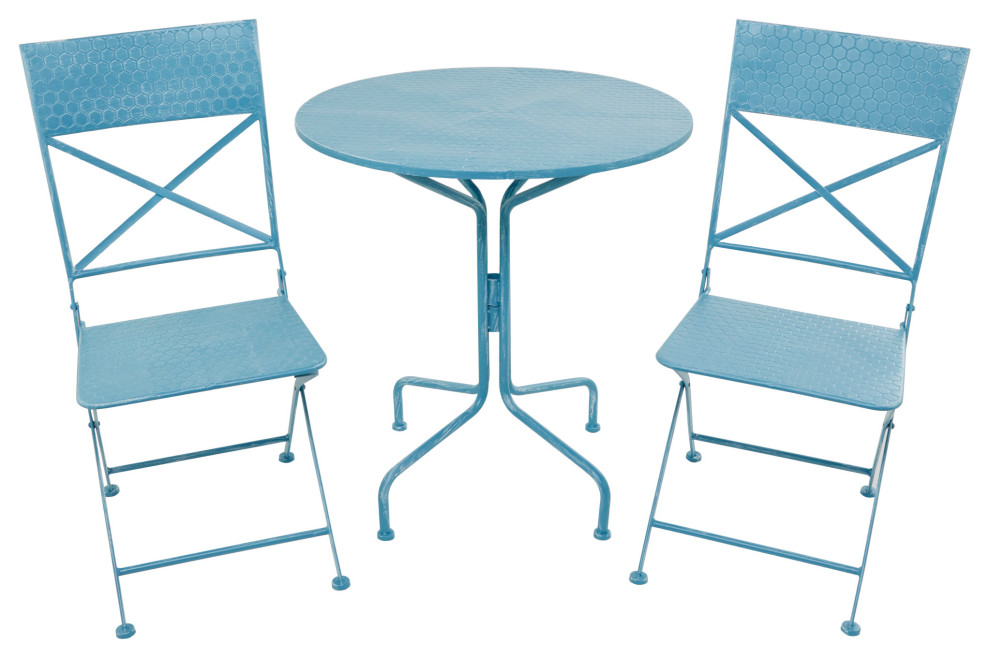 Set of 3 Blue Metal Traditional Bistro Set 562817 Contemporary