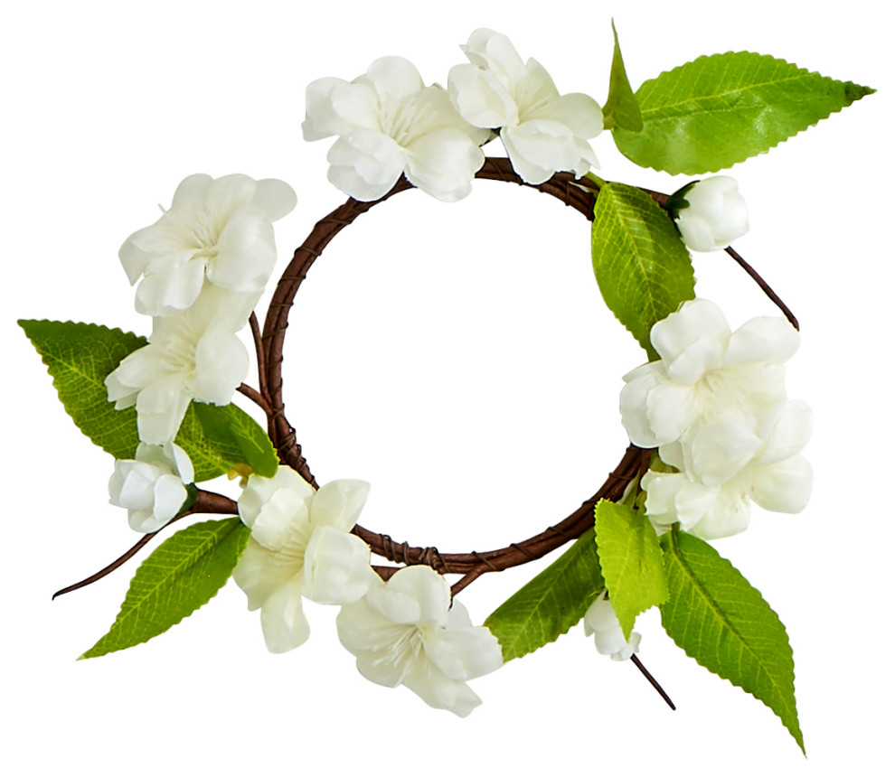 White Flower Candle Ring With 3" Inner Diameter, Set Of 4 Traditional