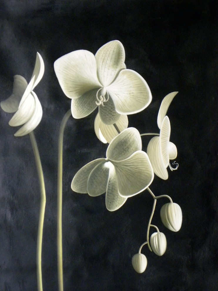 Black White and Sage Orchid Oil Painting