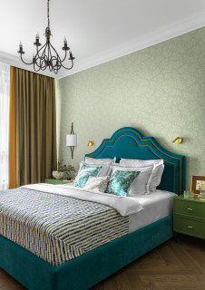 Белая стена зеленая кровать минималистичный интерьер стены спальни | Премиум Фото