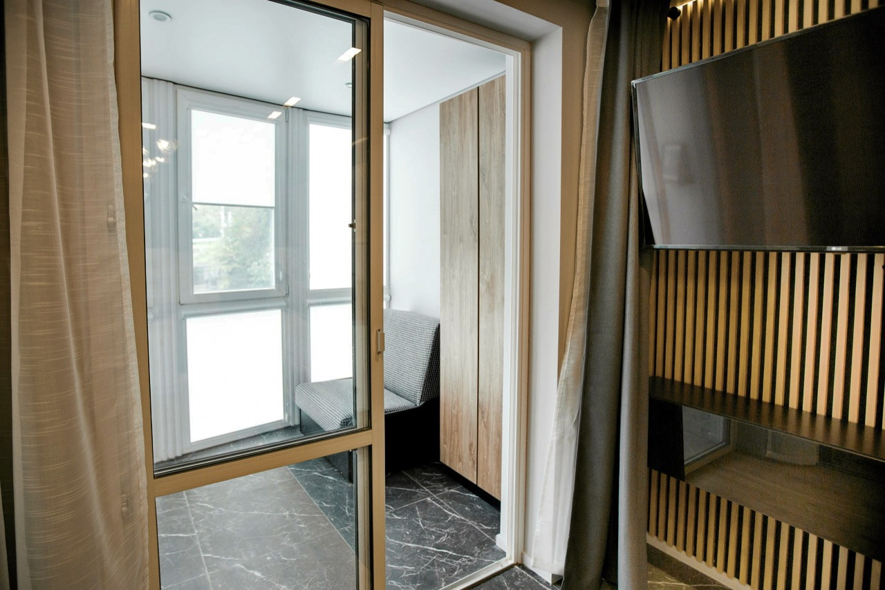 Гостиная 2-х комнатной студии. Дизайн квартиры в Сочи ул.Фабрициуса