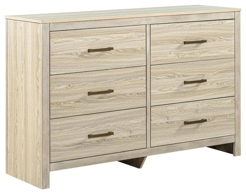 6 Drawers 54" W Wood Double Dresser, Maple Farmhouse Dressers by