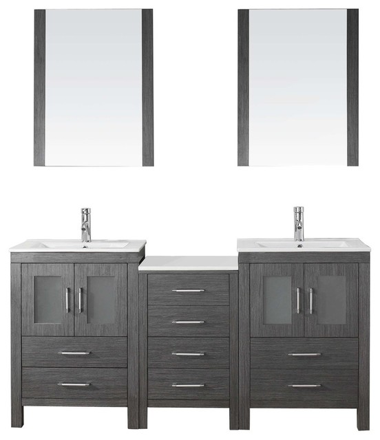 Virtu Usa Dior 66 Double Bathroom Vanity Zebra Gray White Dior 66 Double Bathroom Vanity Zebra Gray White Ceramic Contemporary