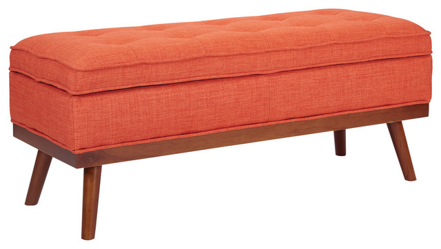 Katheryn Storage Bench With Light Espresso Legs Tangerine Fabric
