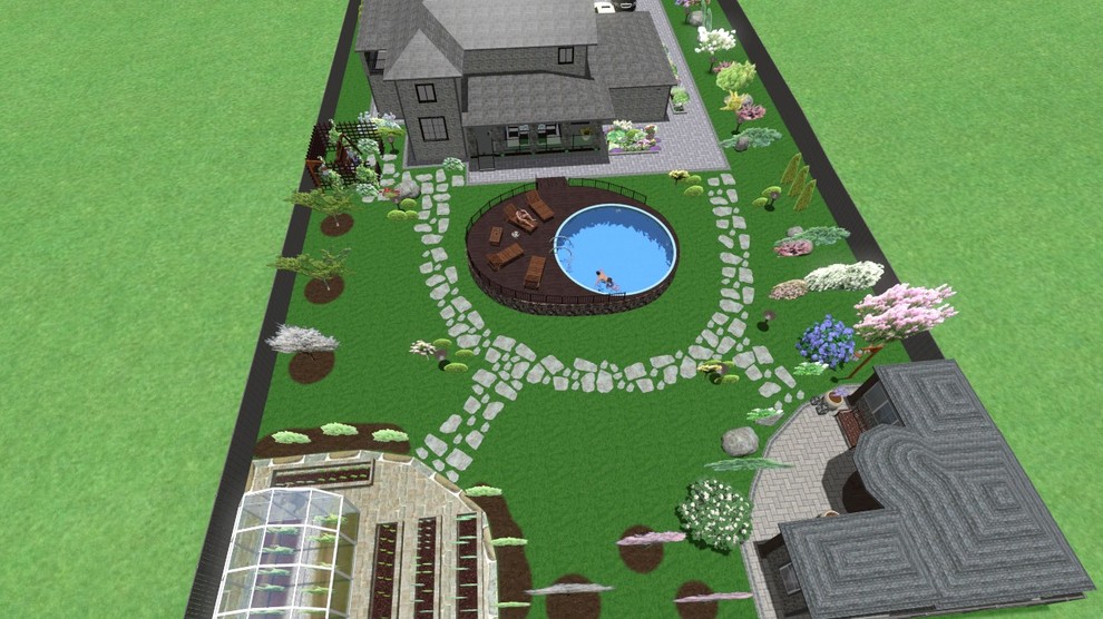 Ландшафтный проект участка 15 соток с открытым бассейном