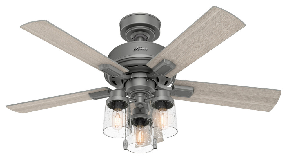 Hunter 44 Hartland Matte Silver Ceiling Fan With Led Light Kit And Pull Chain Transitional Fans By Company Houzz Hunter 44 Hartland Matte Silver, Seeded Glass Ceiling Fan