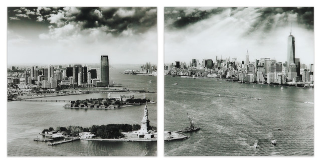 New York Skyline Glass Wall Art Frameless Free Floating Tempered Print