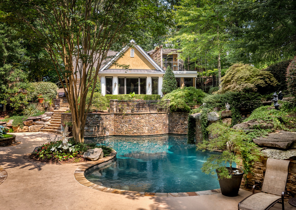 Design ideas for a country custom-shaped pool in Atlanta.