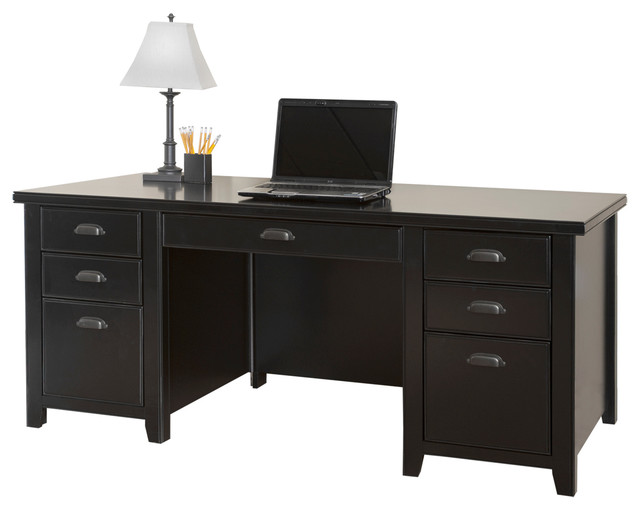Kathy Ireland Home Tribeca Loft Black Double Pedestal Executive Desk Kathy Ireland Home Tribeca Loft Black Double Pedestal Executive Desk
