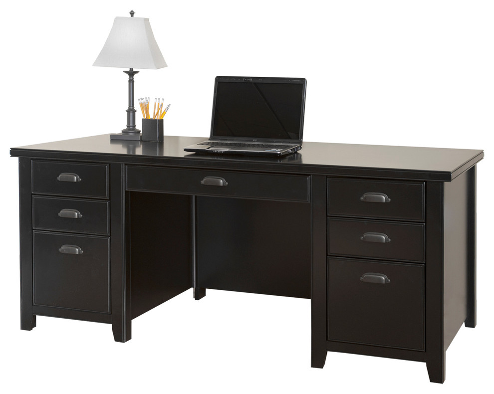 Martin Furniture Tribeca Loft Double Pedestal Wood Executive Desk in Black