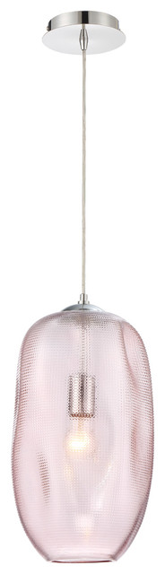 Pendant 1-Light Bulb Fixture With Glass Tone Finished, A19 Type, 17", 40W, Pink