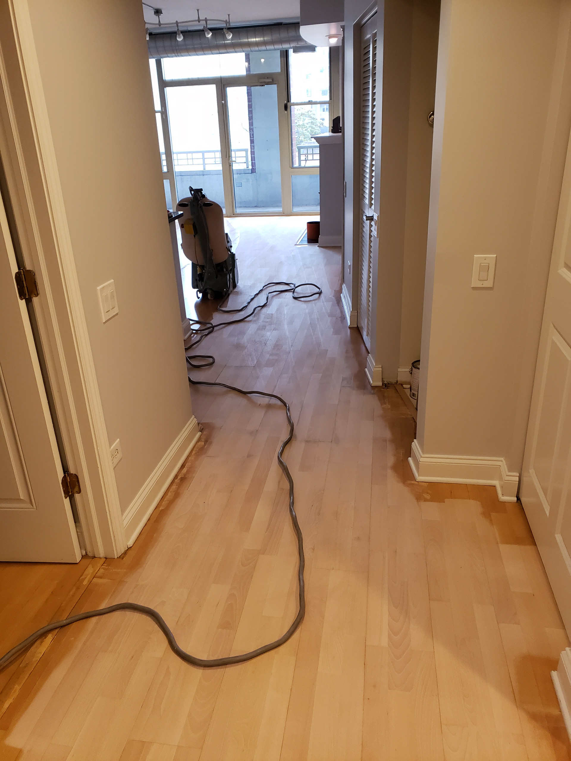Chicago,  Kahrs Engineered flooring refinished,Dark Walnut stain ,Bona Traffic f